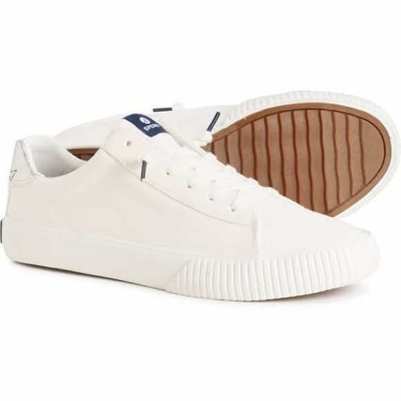 Sperry Shoes - Sperry Seabed LTT Women’s White/Silver Canvas Slip-On Sneaker—9 1/2